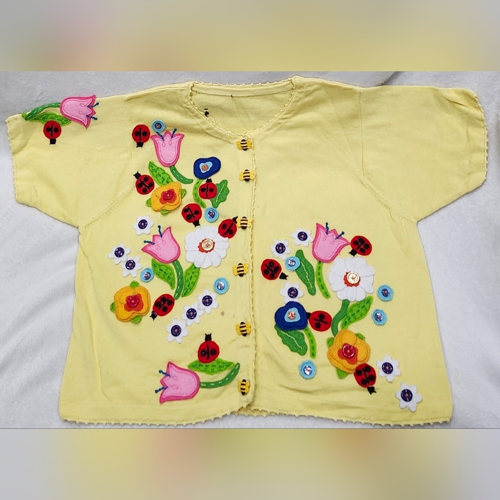Vintage Yellow Spring Garden Knit Cardigan Sweater Women's Small/Medium